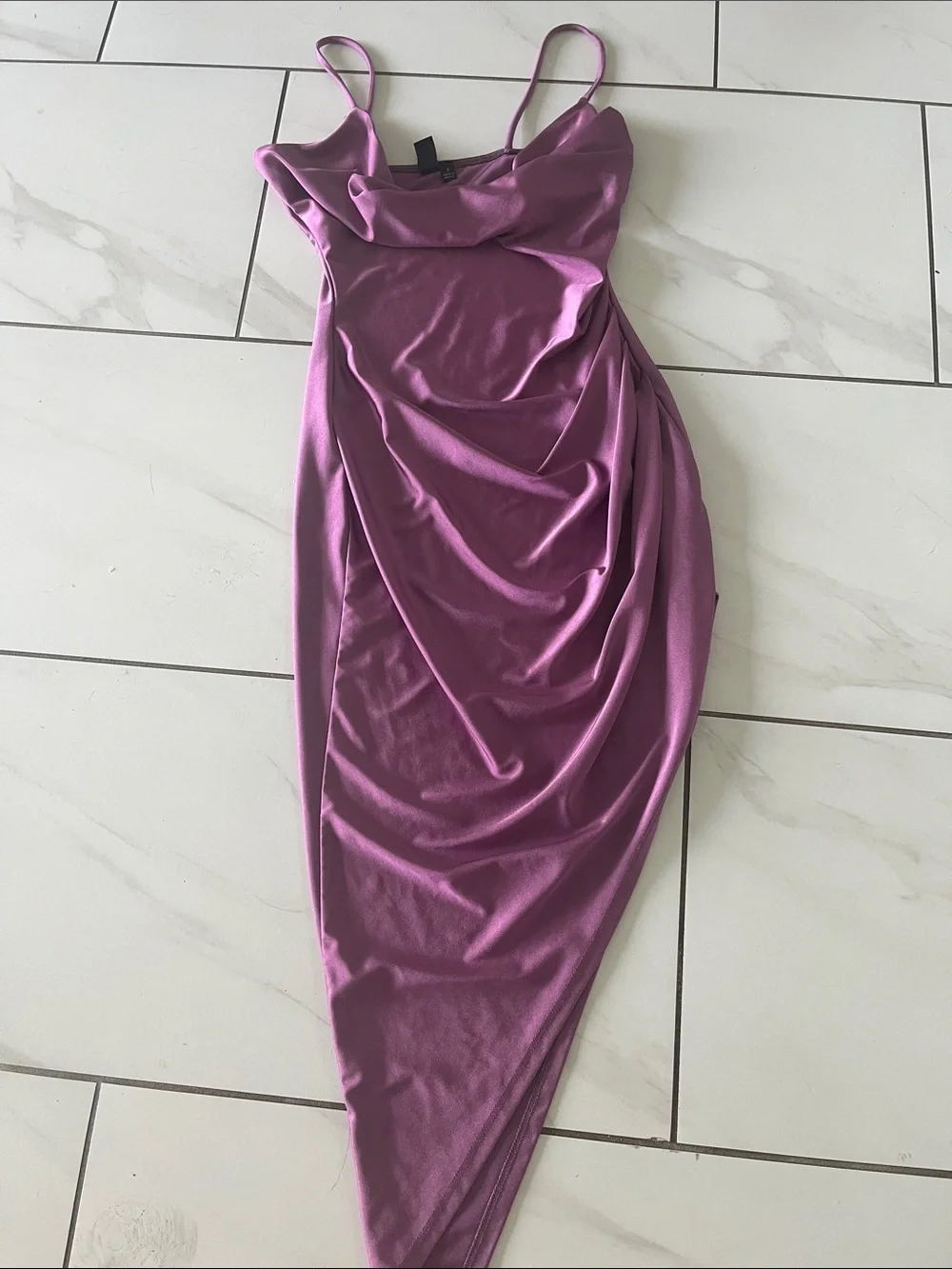 Windsor Mauve Satin Asymmetrical Cowl Dress